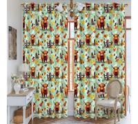 Cortinas opacas con diseño de ganado de las tierras altas, mariposas rústicas, hojas de otoño, color naranja, sin arrugas, cortinas con ojales para decoración de ventanas de oficina, 52 x 84 pulgadas