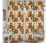 Cortinas opacas con diseño de girasol, diseño de mariposas rústicas otoñales, ganado de las tierras altas, color naranja otoño, cortinas con ojales, para dormitorio y sala de estar, decoración de