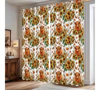 Cortinas opacas con diseño de girasol, diseño de mariposas rústicas otoñales, ganado de las tierras altas, color naranja, cortinas con ojales, para decoración de sala de estar, cocina, 107 x 213 cm