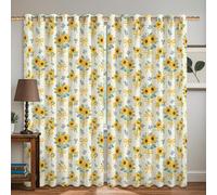 Cortinas opacas con diseño de girasoles, lazo azul brillante, flores amarillas, con aislamiento térmico, para oscurecer la habitación, sala de estar, hogar, oficina, decoración de ventana, 132 x 160