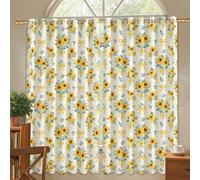 Cortinas opacas con diseño de girasoles, lazo azul brillante, flores amarillas, lavables a máquina, paneles de ventana para dormitorio, decoración de habitación de niños, 132 x 137 cm