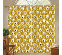 Cortinas opacas con diseño de perro, con diseño de lunares, sonrisas y lunares amarillos, cortinas de privacidad con aislamiento térmico para sala de estar, cocina, 52 x 54 pulgadas