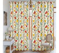 Cortinas opacas con diseño de tulipanes, flores primaverales, mariposas, hojas, color amarillo, lavables a máquina, paneles de ventana para apartamento, sala de estar, dormitorio, 52 x 95 pulgadas