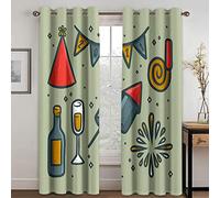 Cortinas opacas con diseño navideño de dibujos animados, cerveza y fuegos artificiales, 2 paneles, 87 x 85 pulgadas, con estampado 3D, con ojales, aislamiento acústico y térmico, para niños y niñas.
