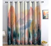 Cortinas Opacas con Estampado Acuarela Bosque Montañas Animales Colorful, para Dormitorio Cortinas con Ojales para Sala de Estar, Cortina con Aislamiento térmico 140An x 240Al cm (2 Paneles)
