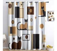 Cortinas opacas con estampado de gato de dibujos animados con ojales, bloque cuadrado geométrico abstracto, cortinas opacas con aislamiento térmico, cortinas protectoras para la privacidad para sala