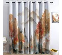 Cortinas Opacas con Estampado Hermosos Montañas Hojas Animales Amarillo, para Dormitorio Cortinas con Ojales para Sala de Estar, Cortina con Aislamiento térmico 214An x 214Al cm (2 Paneles)
