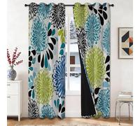 Cortinas opacas con ojales, cortina nórdica moderna con flores, gotas de agua, círculo, 3 capas, opacas, cortinas térmicas de poliéster para salón o dormitorio, 160 x 70 cm, juego de 2 unidades