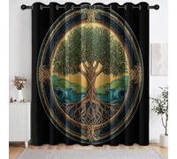 Cortinas opacas con ojales de 132 x 160 cm, diseño de runas místicas, emblema de nudo celta del árbol de la vida, cortinas de ventana con aislamiento térmico, mitología de fantasía, sala de estar