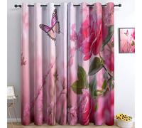 Cortinas opacas con ojales rosas y mariposas, con aislamiento térmico, para sala de estar, dormitorio, 2 paneles, 167 x 183 cm (ancho x largo), 2 paneles