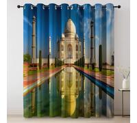 Cortinas Opacas con Ojales Tradicional Cultura India Arquitectura Tema, Protección UV Cortinas Corredizas para Habitación Sala de Estar, Azul Poliéster Cortina 140 An x 260 Al cm (2 Paneles)