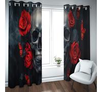 Cortinas Opacas con Tema Terror gótico Rosas Rojas Mariposas Calaveras Cortinas Ojales con Estampado para Dormitorio Comedor Decoración del hogar Aislamiento térmico W200xL245cm 2 pièces