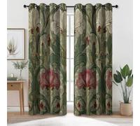 Cortinas Opacas con William Morris Retro Flores - Aislamiento Térmico Cortina con Ojales, Verde Oscuro Habitación Oscurecimiento Cortinas para Sala de Estar 117 An x 138 Al cm (2 Paneles)
