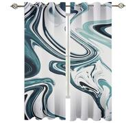 Cortinas Opacas Cortas Salon Dormitorio Modernas Para Ventanas Textura De Mármol Minimalista Moderna, Azul Y Blanco, De Arte Fluido Estampadas 2 Piezas Con Ojales 200X160Cm Cortinas Opacas Termicas