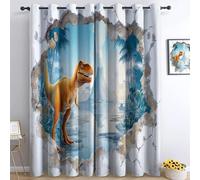 Cortinas Opacas Cortina Lavable - Antimoho con Aislamiento Térmico, 3D Dibujos Animados Dinosaurio Mundo Volcán 280An x 245Al cm, decoración Infantil para Dormitorio niños niñas Adolescentes Sala