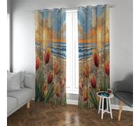 Cortinas Opacas costeras al Atardecer, Tulipanes en Playa Arena con Olas del mar, Cortinas Ventanas en el Cielo, Cortinas térmicamente aisladas para Dormitorio 2 Paneles (W140xL260cm Cada uno)