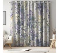 Cortinas Opacas de 140 x 200 CM - Cortinas Salon Dormitorio Insonorizada e Impermeable - Moderno Aislamiento térmico Cortina 2 Piezas con Ojales Hermoso Plantas Flores silvestres Morado claro