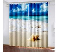 Cortinas opacas de 84 pulgadas, cortinas largas para dormitorio, concha, mar, playa, poliéster azul y beige, cortinas decorativas para el hogar, 2 paneles de 92 pulgadas de ancho x 84 pulgadas de