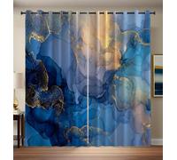Cortinas Opacas de Abstracto Lujo Cortinas de Dormitorio con Tinta Azul Alcohol 2 Paneles Cortinas de Ojales térmicos para Sala de Estar 2X 117An x 137Al cm