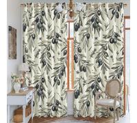 Cortinas opacas de aceitunas, hojas naturales botánicas, flores, sin arrugas, patrón impreso, para sala de estar, cocina, decoración de 52 x 84 pulgadas