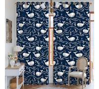 Cortinas opacas de ballena, con ondas marinas náuticas, burbujas de verano, color azul marino, lavables a máquina, cortinas de bloqueo de luz para sala de estar, cocina, decoración de 52 x 95 pulgadas