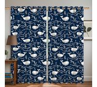 Cortinas opacas de ballena, olas marinas náuticas, burbujas de verano, azul marino, cortinas de privacidad con aislamiento térmico para apartamento, sala de estar, dormitorio, 52 x 72 pulgadas