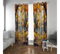 Cortinas Opacas de Bosque de Estilo Cuento de Hadas, Bosque rústico de otoño, Sendero Redondo de Piedra, Cortinas para el salón aisladas térmicamente 2 Paneles (W200xL210cm Cada uno)
