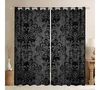 Cortinas opacas de damasco negro antiguo, victoriano, barroco, gótico, vintage, floral, cortinas y cortinas exóticas de calavera de azúcar, 2 paneles de 38 pulgadas de ancho x 45 de largo, decoración