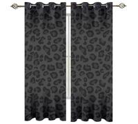 Cortinas Opacas De Habitacion Y Salón Térmicas Aislantes Frío Y Calor Para Ventanas 2 Piezas 234X230Cm Cortinas Infantiles Impresión Digital 3D Fondo Gris Oscuro Con Estampado De Leopardo Negro Con