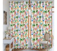 Cortinas opacas de helado, diseño de palmeras tropicales, bola de playa, verano, pastel, lavable a máquina, patrón impreso, para sala de estar, cocina, 52 x 84 pulgadas