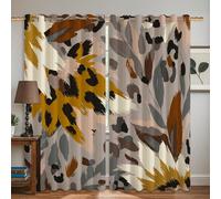 Cortinas opacas de leopardo, diseño artístico contemporáneo, patrón de pincel, color mostaza otoñal, con aislamiento térmico, cortinas con ojales para dormitorio y sala de estar, decoración de ventana