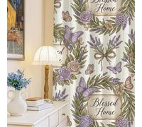 Cortinas opacas de mariposa, vintage, rústicas, lavanda, rosa, primavera, violeta, sin arrugas, bloqueo de luz, para decoración de ventana de oficina, 52 x 84 pulgadas