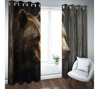 Cortinas opacas de oso salvaje para la cueva del hombre Cara marrón sobre madera Patrón de textura acústica Amortiguador de sonido Cortinas de ventana para la sala de juegos 2 paneles B140xH200cm
