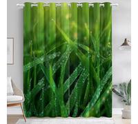 Cortinas Opacas de Paisaje con Aislamiento térmico, con Estampado de Gotas De Rocío Briznas De Hierba y Anillas para Sala de Estar y Dormitorio, 75 x 166 cm (2 Paneles)