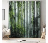 Cortinas Opacas de Paisaje Gotas de agua Ramas de sauce para Ventana, Textura Verde claro de Lujo decoración de Dormitorio, protección de privacidad Aislamiento térmico 140An x 240Al cm, 2 Paneles