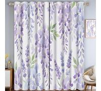 Cortinas Opacas De Plantas De Acuarela Natural Para Dormitorio, Cortinas De Lavanda Romántica Morado Claro De 117Anx137Al Cm Para Sala De Estar, Cortina De Ventana Con Ojales Térmica Aislante