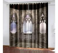Cortinas opacas de poliéster con diseño de arquitectura retro moderna y pájaros, 2 paneles de 426.7 x 274.3 cm