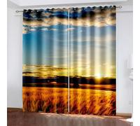 Cortinas opacas de poliéster para ventanas de trigo y puesta de sol, color marrón, para sala de estar, 2 paneles de 54 pulgadas de ancho x 90 pulgadas de largo