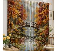 Cortinas opacas de puente, árboles rústicos de naturaleza, otoño, color naranja, cortinas de privacidad con aislamiento térmico para dormitorio y sala de estar, decoración de ventana, 52 x 63 pulgadas