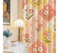 Cortinas opacas de tulipanes, con diseño botánico de crisantemo, mariposa, primavera, melocotón, lavables a máquina, cortinas de ventana para dormitorio, decoración de habitación de niños, 132 x 213
