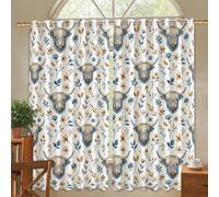 Cortinas opacas de vaca de las tierras altas, rústicas, flores de granja, hojas, color azul, con aislamiento térmico, cortinas con ojales para decoración de sala de estar, cocina, 52 x 54 pulgadas