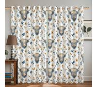 Cortinas opacas de vaca de las tierras altas, rústicas, hojas de granja, color azul, sin arrugas, cortinas de bloqueo de luz para sala de estar, hogar, oficina, decoración de ventana, 52 x 72 pulgadas