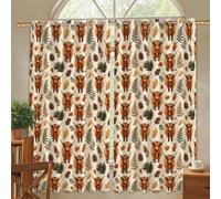 Cortinas opacas de vaca de las tierras altas, rústicas, inspiradas en la naturaleza, con diseño de piñas helechos otoñales, paneles de ventana con aislamiento térmico para decoración de ventanas de