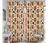 Cortinas opacas de vaca de las tierras altas, rústicas inspiradas en la naturaleza, diseño de piñas helechos otoñales, color marrón, con aislamiento térmico, para decoración de sala de estar, cocina