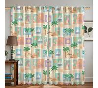 Cortinas opacas de velero, diseño de palmeras tropicales, helado, verano, verde pastel, lavable a máquina, patrón impreso, para decoración de ventana de oficina, 52 x 63 pulgadas