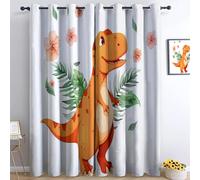 Cortinas Opacas Dibujos Animados Dinosaurio 2 Piezas, 3D Impresión Digital Flores Plantas Hojas Cortinas Modernas Salon Reducción Sombreado 100% 140 An X 260 Al Cm - Niños Hogar Decoradas Blanco