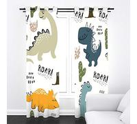 Cortinas Opacas Dinosaurio de dibujos animados Cortinas Aislantes Térmicas con Ojales Frio Calor Reduccion Ruido Proteccion Privacidad para Salón Dormitorio Habitación Moderno 2 Unidades, 140x160cm