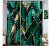 Cortinas Opacas Esmeralda Oro 2 Piezas 140x280cm Lujo Geométrico, Abstracto Mármol Cortinas Opacas con Ojales Aislantes Térmicos, Cortinas con Estampados para Sala De Estar Dormitorio Cocina