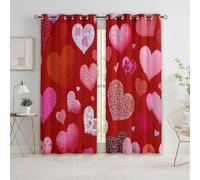 Cortinas opacas estampadas con ojales geométricos románticos corazones, día de San Valentín 100 % opacas con aislamiento térmico, cortinas protectoras de privacidad para dormitorio o sala de estar
