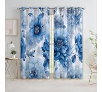Cortinas opacas estampadas con ojales Plantas Flores Azules Hojas Francesas 100% Opacas Cortinas Aisladas Térmicas Cortinas Protectoras de Privacidad para Dormitorio Salón Alto 260 x Ancho 280 cm